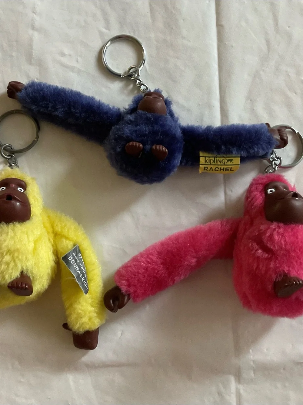 Kipling Monkey Keychains (3) Lot- Blue, Yellow, Pink